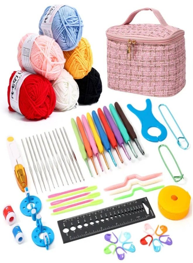 Tusmad 59 Pcs Crochet Kit with Yarn & Tools - Ergonomic Crochet Hooks Set for Beginners & Adults - Complete DIY Knitting & Crochet Accessories for Crafts, Sewing & Handmade Projects ((Blush Edition) - Image 1